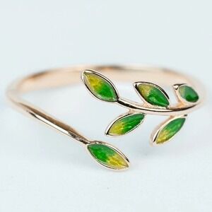 Leaf Ring Adjustable Open Branch Rose Gold Tone‎ Ring Green Adjustable